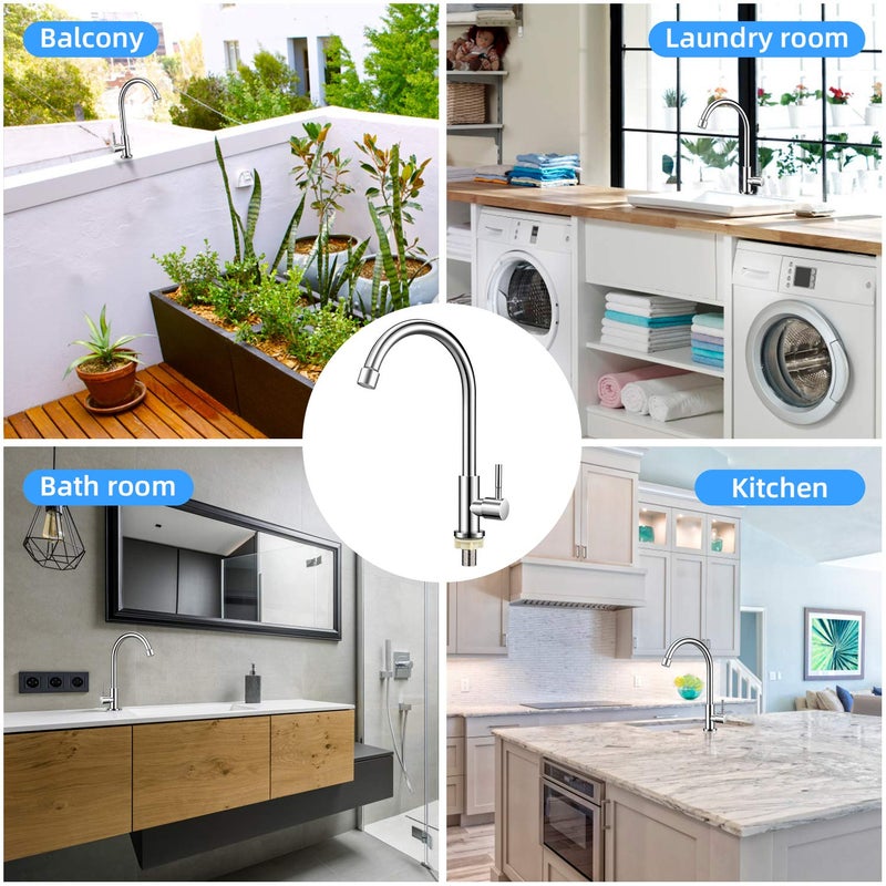 Gonabos Cold Water Faucet Only,Brushed Nickel Stainless Steel Single Handle Single Hole Faucets High Arc Cold Water Sink Faucet for Kitchen,Outdoor, Garden and Bar.(Free Water Supply Lines) - Image 4
